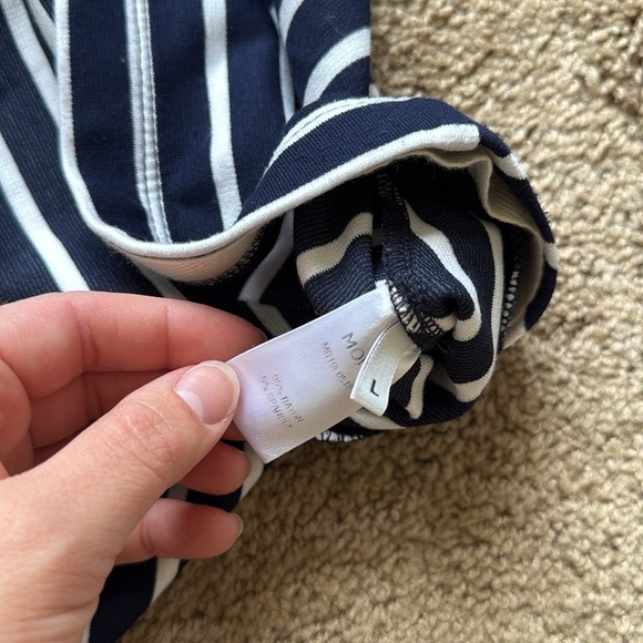 Monse Navy Blue White Striped Asymmetrical Short Sleeve T Shirt Top - Picture 5 of 7